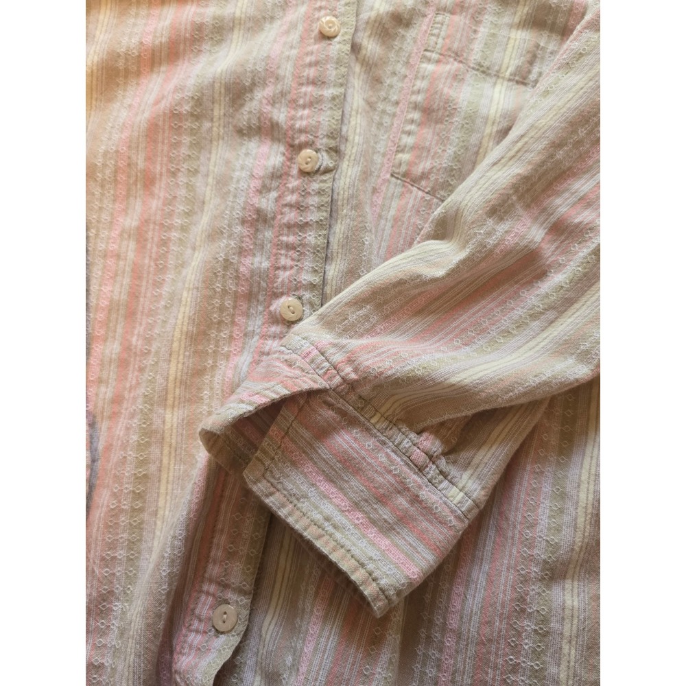 Dressbarn Womens Button Down Shirt Pink Beige Striped Long Sleeve Cotton Large - Picture 2 of 7